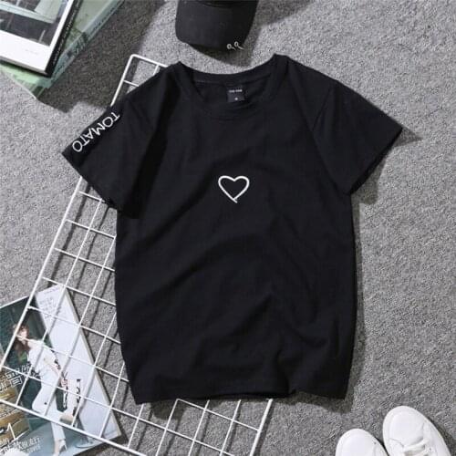 Bigsweety Couples Lovers Embroidery Shirt For Girl Women Love Heart Letter TOMATO Print T-Shirt Casual White Tops Tshirt New