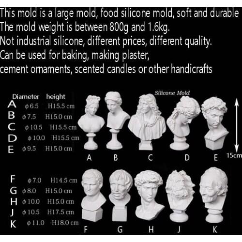 Large Size David Art Candle Molds Marseille Head Design Venus Plaster Sculpture Scented Candle Making Silicone Mould