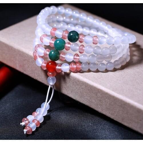 JoursNeige Natural White Crystal 108 Beads 6mm Lucky Bracelet for Women Girl Jewelry