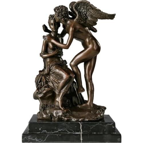 Angel Kiss Bronze Statue Couple Love Sculpture Antique Figurine Art Anniversary Gifts Wedding Decor Ornament