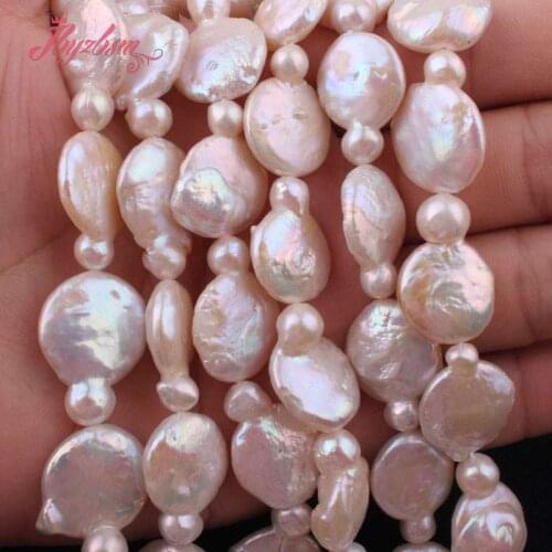 13-14mm Coin White Cultured Freshwater Pearl Bead Natural Stone Beads For DIY Necklace Bracelets Jewelry Making 15"Free Shipping
