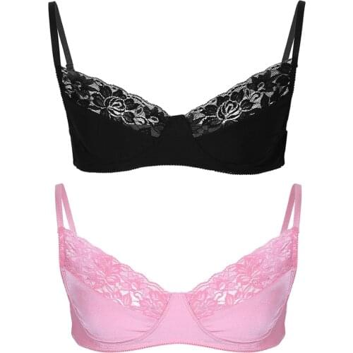 Men Sexy Bra Sissy Lingerie Crossdressing Gay Underwear Bralette Adjustable Straps Smooth Floral Lace Men Bras Top Gay Nightclub
