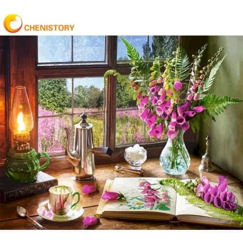 CHENISTORY Oil Painting By Numbers Purple Flower In Vase Picture By Number Handmade 60x75cm Frame On Canvas Home Wall Decors