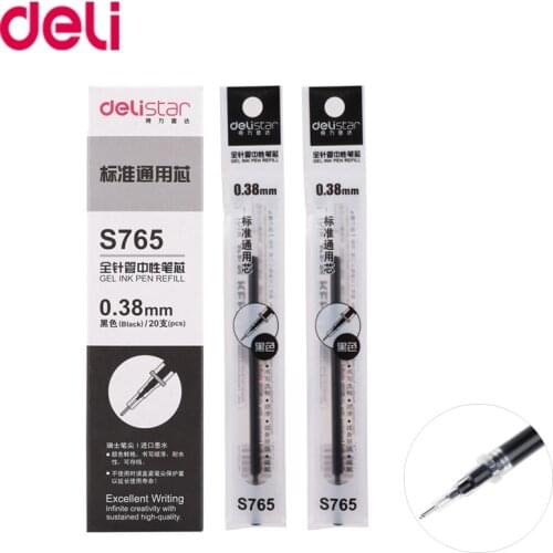 Deli 20Pcs/Lot Porous-Point Pens Ink Gel Pen Refill Neutral Pen Good Quality Refill Black 0.38mm Refill Office And School