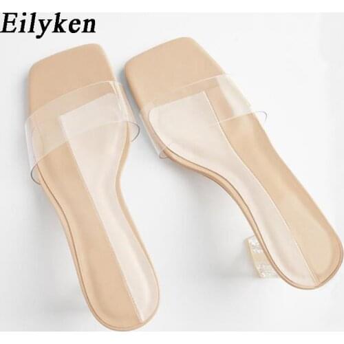 Eilyken New Sexy Transparent PVC Jelly Shoes Woman Fashion Open Toe Soft Slippers Crystal Perspex Heels Beach Sandale Femme