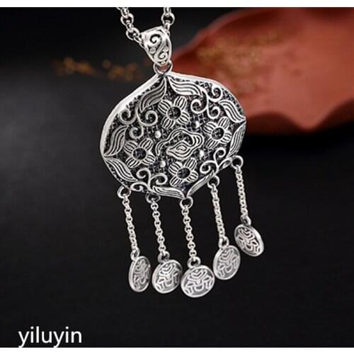 KJJEAXCMY Fine jewelry S990, hollowed out, clover flowers, riches and fringes, pure silver Thai silver sweater chain pendant