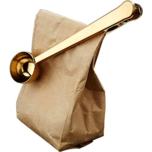 Stainless Steel Coffee Spoon With Seal Clip Portable Powder Measuring Kitchen Multi-function Tools Tea Coffee Scoop And Clamp