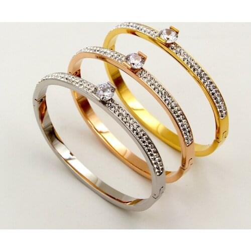 Fashion Stainless Steel Better One Carat Crystal Bangle Bracelet Rose Gold Color Female Woman Party Gift