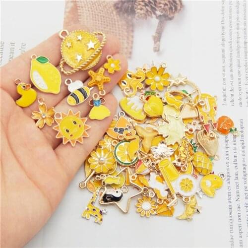 Mix 20PCS Enamel Purple Yellow Charms Random Fruit Animals Flowers Alloy Pendants For Earrings Necklace Jewelry Making Accessory