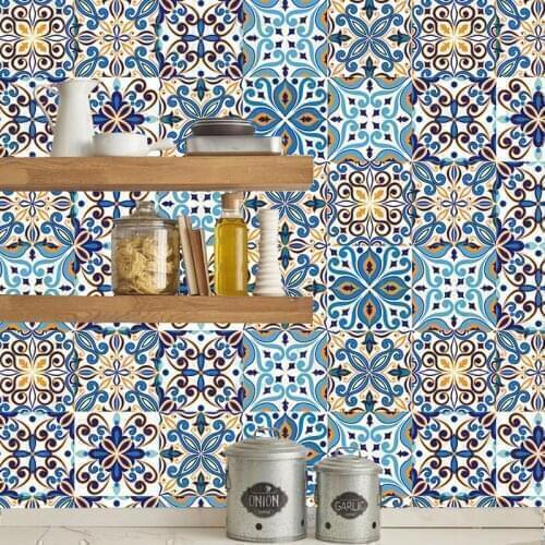 Morocco Style Retro Strip Wall Sticker Cupboard Bathroom Kitchen Decoration Wallpaper Waterproof Peel & Stick Vinyl Art Wall Dec