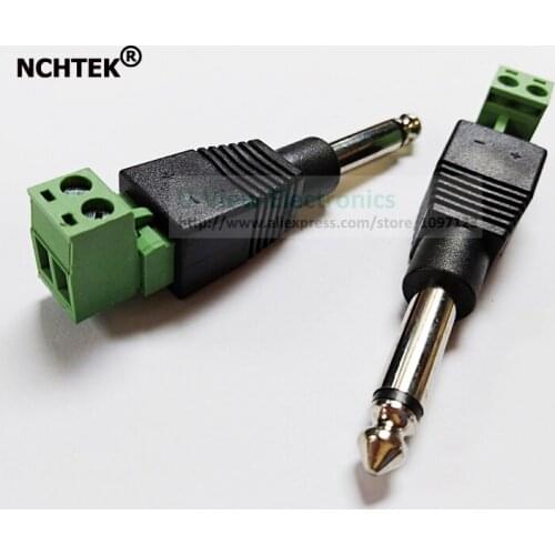 NCHTEK 6.35MM Mono Male to 2Pin Screw Terminal Female Microphone Balun Solderless Converter Adapter/Free DHL Shipping/100PCS