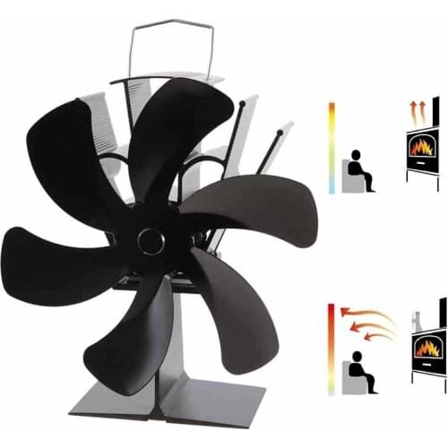 2021 New Black 6 Blade Fireplace Fan Heat Powered Stove Fan Log Wood Burner Eco Friendly Quiet chimenea Fan Home Heat Distribut