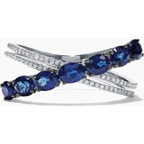 Huitan New Trendy Letter X Shaped Women Rings Daily Accessories O/L Style Jewelry With Blue Zircon Stone Birthday Gift For Girl