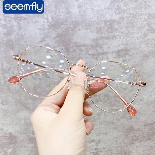 Seemfly Metal Glasses Frame Women Men Anti Blue Ray Irregular round Myopia Glasses Unisex Water Drop Green Orange Eyewear Frame