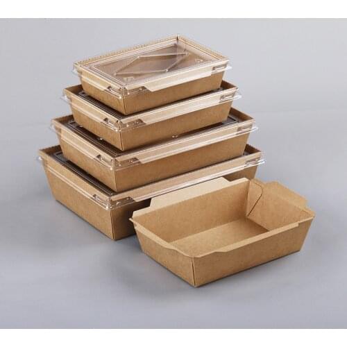 Disposable Kraft Paper Salad Box Sushi Lunch Box Lunch Box Takeaway Packaging Paper Lunch Box 50PCS