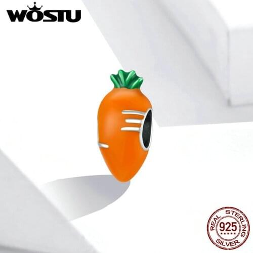 Bamoe Oxidized Charm for Jewelry Making Cute Carrot Charm Bracelet Silver 925 Original Breloque Valentines Day Gift SCC1591