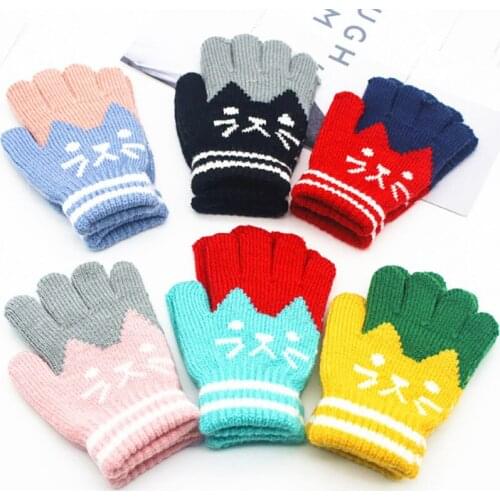 Thick Mittens for Winter Imitation Cashmere Cute 1Pair for Girls Boys Cartoon Cat Keep Warm Childrens Gloves