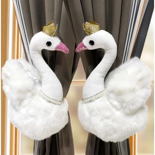 2pcs Plush Swan Curtain Tieback Holder Hooks Tie Backs Children Room Decoration Accessories Holdback Curtain Straps