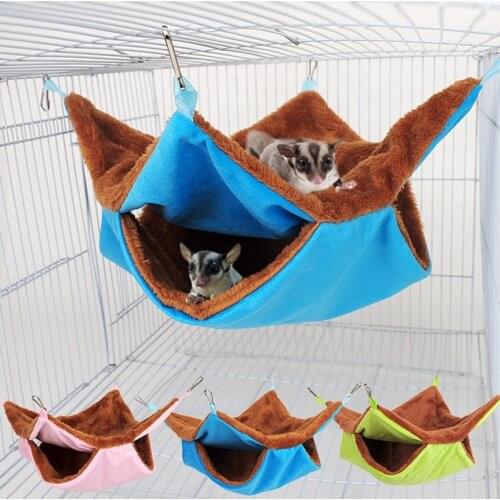 Plush Hamster Hammock Double Thicken Warm Sleeping Bag Nest Hanging Cage House for Squirrel Ferret Rabbit Pet Bed