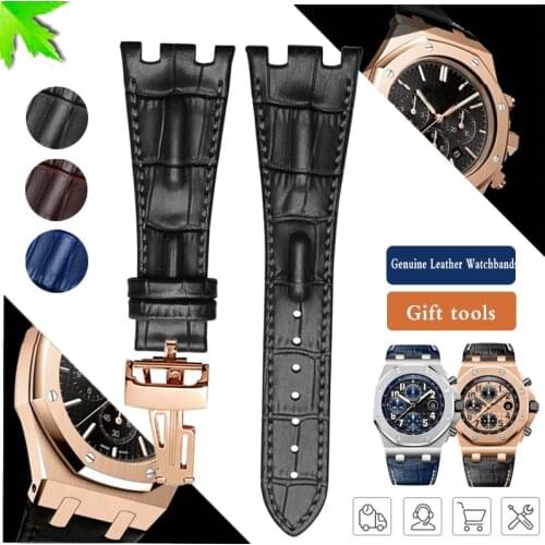 Genuine Leather Watchbands for AP 15703 26470SO Royal Oak offshore 28mm mensStrap High Quality Wrist Belt Bracelet + Tool