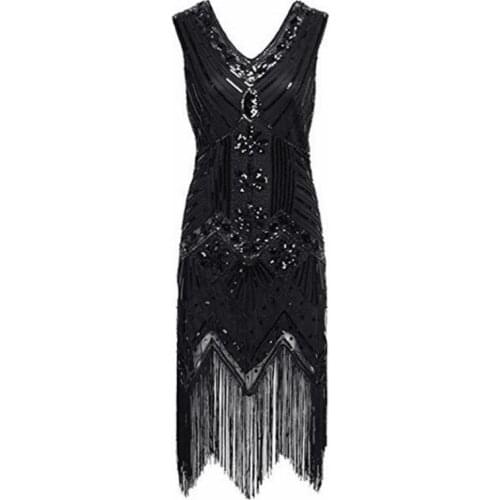 Sexy Women Vintage Embroidery Dresses 1920s Gastby Sequin Art Nouveau Embellished Fringed Flapper Dress Vestidos 9 color S-4XL