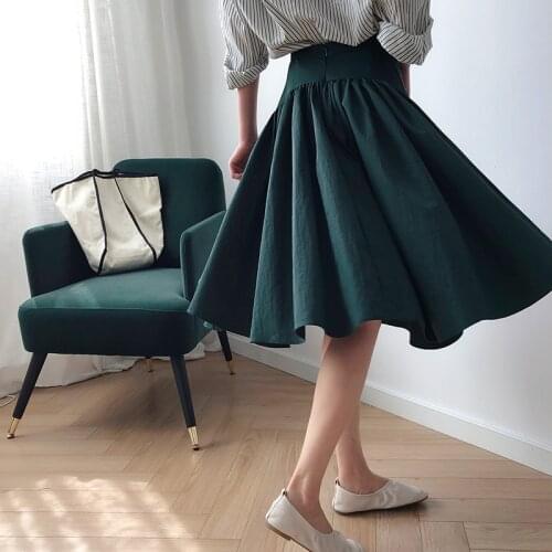 Sherhure 2020 High Waist Summer Cotton Midi Saia Vintage Women A-Line Elegant Skirt Faldas Jupe Femme