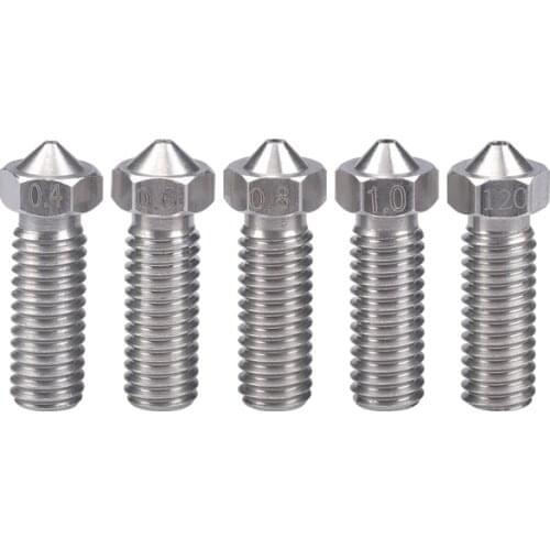 10PCS 3D Printer Volcano Nozzle Lengthen Extruder Stainless Steel M6 Nozzle All Metal 0.4mm/0.6mm/0.8mm/1.0/1.2mm For 1.75/3.0mm