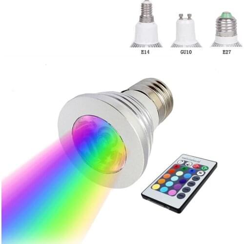 220V 3W E27 E14 GU10 RGB Led Spotlight with 24key Remote Control KTV Bars Engery Saving Lamp