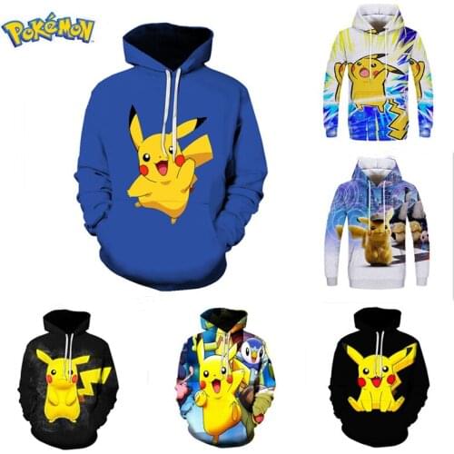 Anime Pokemon Pikachu Hooded Sweater New Mens Hooded Sweater 3D Printing Anime Pikachu Cartoon Childrens Fashion Casual Jacket