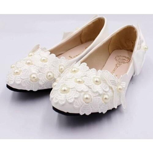Lace flats shoes for woman ivory lace pearls bridal wedding flats shoe bride flower girls party ceremony dinner dancing shoe