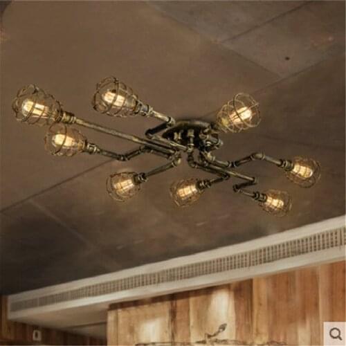 Vintage industrial chandelier decor e27 Waterpipe Edison Bulb sputnik lamp Loft Bar Cafe Dining room metal chandelier