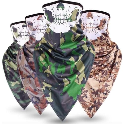 Military Tactical skull Camouflage Triangle Headwear Mesh Breathable Headband Mesh Scarf Tube Mask Cap Neck Bandana Face Mask