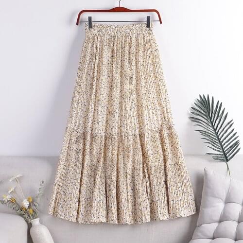 Leopard print Print Long Skirt Women Fashion 2021 Summer High Waist Retro Pleated splice Skirt Female Boho Holiday Skirt Sun
