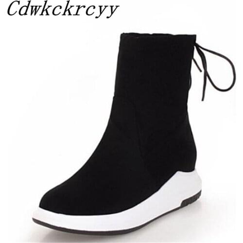 Women Boots winter New style Thick bottom Martin boots Claret Elastic force thickening Leisure time Round head Suede Short boots