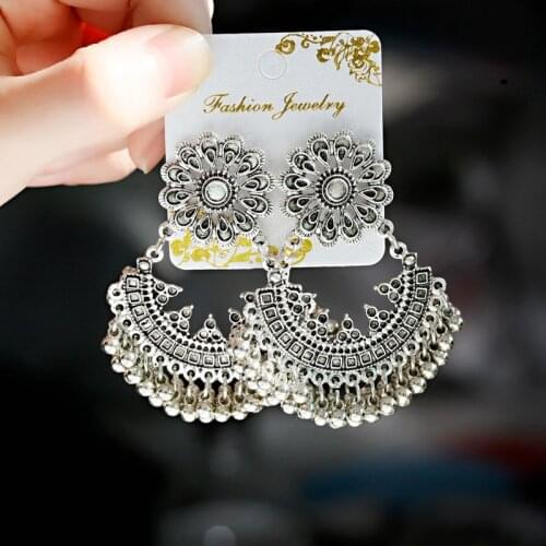 2020 Vintage Flower Earrings For Women Brincos Ethnic Boho Bells Tassel jhumka Earrings Indian Jewelry