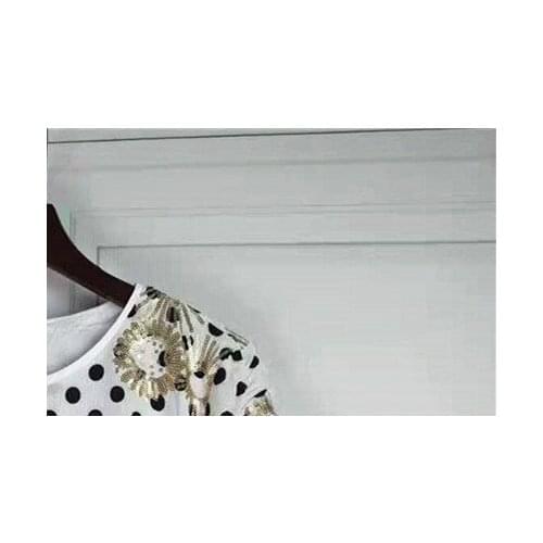 Women Short Sleeve Mini Dress Polka Dot Flower Sequin Slim Fit Dresses 2021 New Summer O Neck Ladies Robes