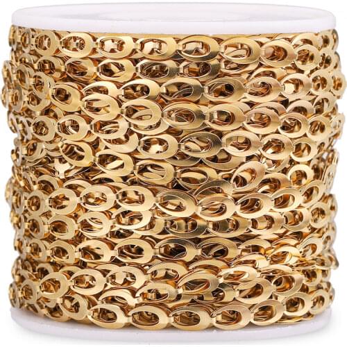 Width 5mm Filled Gold O Letter Chain Roll Stainless Steel Cuban Chains DIY Necklace Bracelet Jewelry Making Supplies Wholesale