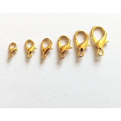 20pcs / lot 10mm-21mm Gold Lobster Clasp Keychain Alloy Metal Clasps Hook Handbag Straps Accessories DIY Jewelry Making