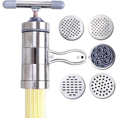 1pc Pasta Maker Stainless Steel Pasta Press With 5Pcs Pressing Mold For Noodles Baking Tools Accessories Kitchen Supplies