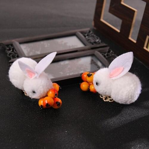 2pcs Plush Rabbit Hairpin with Tassel Chinese Style Cute Vintage Headdress Hanfu Clothing Accessories for Women Lady BH