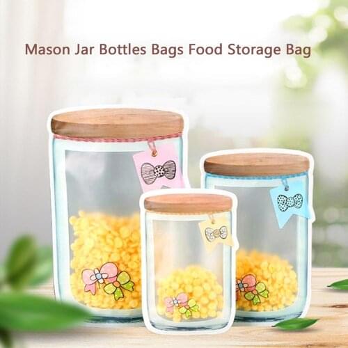 Mason Jar Bottles Bags Reusable Food Storage Bag Nuts Candy Cookies Snack Saver Fresh Bag Zip Sealed Kitchen Travel Storage Bag