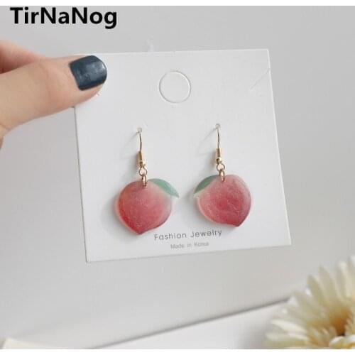 2021 Summer Hot Korean Acrylic Trendy Pink Peach Drop Earrings For Women Girls Cute Sweet Jewelry Gift Fashion Fruit Oorbellen