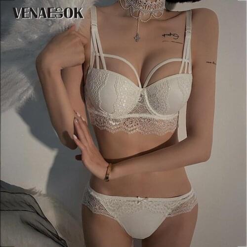 2021 Top Sexy Underwear sets Push up Bra Set Cotton Deep V Brassiere white 3/4 Cup Green Lace Bras Women Lingerie Set Embroidery