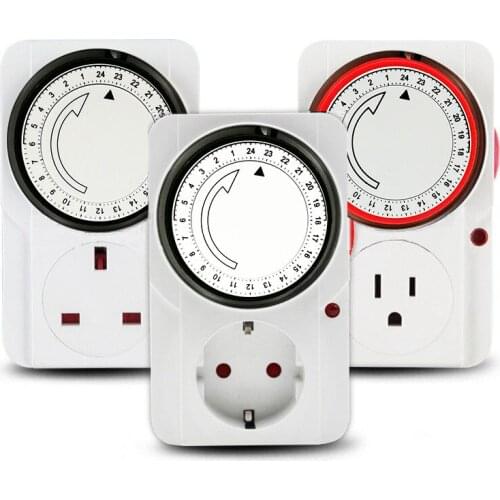 24 Hour Cyclic Timer Switch Kitchen Timer Outlet Loop Universal Timing Socket Mechanical Timer 230VAC 3500W 16A UK EU CN US Plug