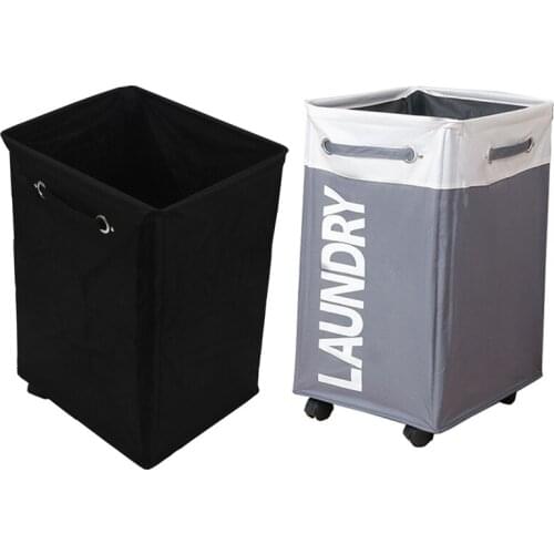 2x Dirty Clothes Laundry Basket Foldable Storage Basket with Wheel Gray & White & Black