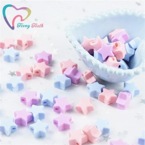Teeny Teeth 30 PCS Candy Pink Silicone Star Beads 14 MM BPA Free Chewable Star Shaped Loose Beads For DIY Baby Teething Jewelry