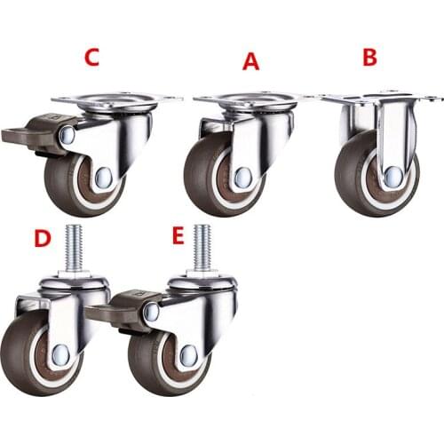 4 Pcs 32mm TPE ultra quiet rubber wheel bearing 80kg brake cabinet furniture casters brake wheel with screw