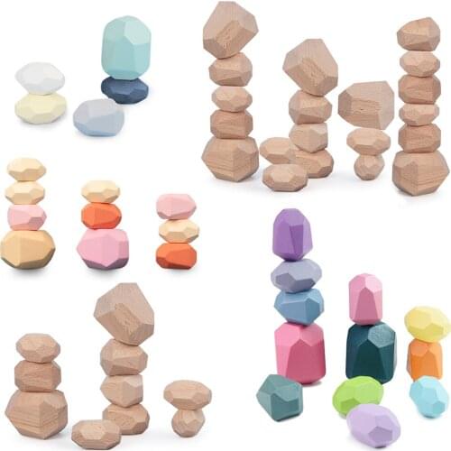 5-36Pcs Childrens Wooden Colored Stone Building Blocks Educational Toys Creative Stacking Games Rainbow Wooden Toys