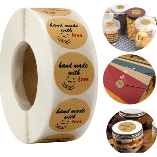 500pcs 1 in hand made love kraft paper sticker round sticker label baking wedding decoration party decoration sticker wholesale
