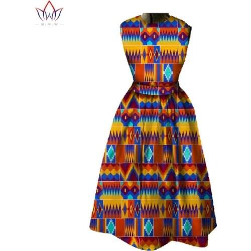 New summer Africa Dresses for Women Dashiki Midi Length African Print Dresses Bazin Riche Plus Size Women Dress WY348